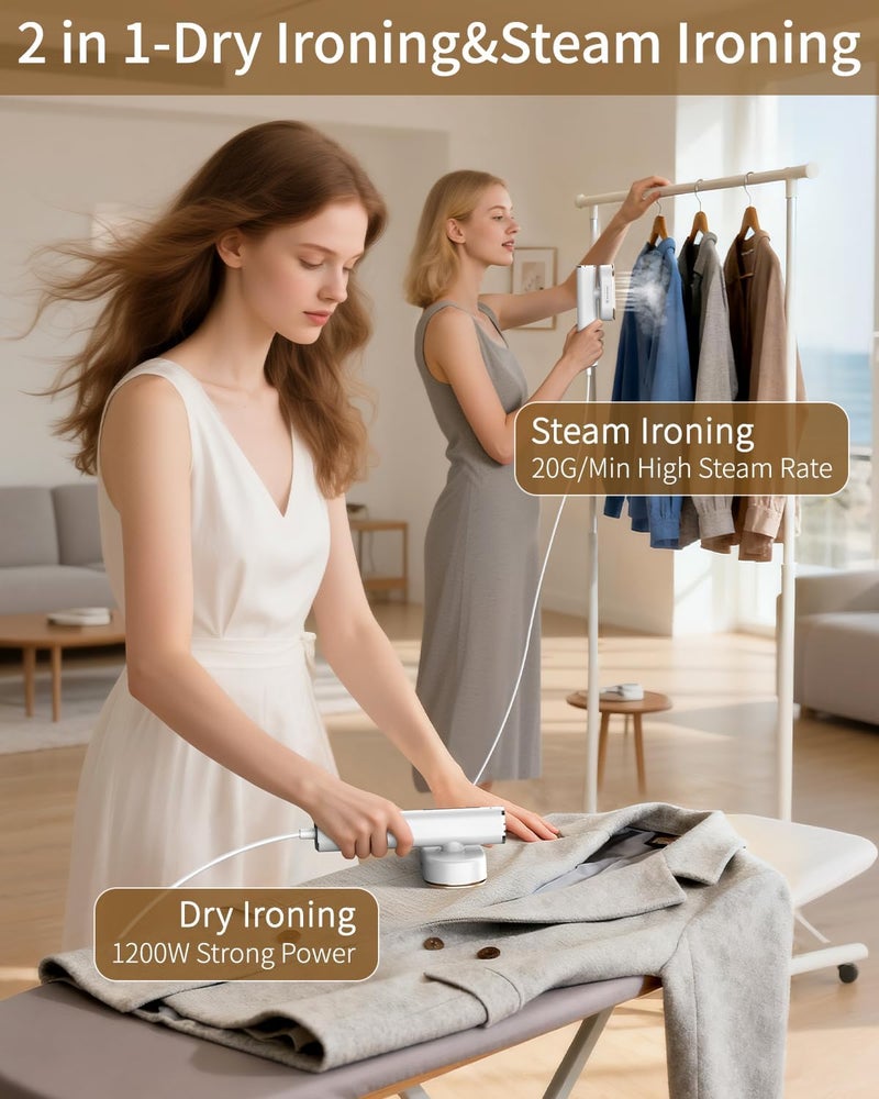 hulmay Portable Steamer For Clothes Travel Mini Steamer and Iron Fast 10s Heat-Up, Horizontal and Vertical 1200W Effortless Wrinkle Removal, Garment Steamer and Iron for Travel Office Home(110-120V) - Image 4